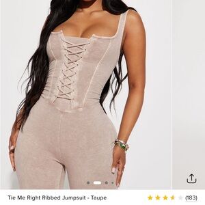 Fashion Nova Taupe Ribbed Jumpsuit